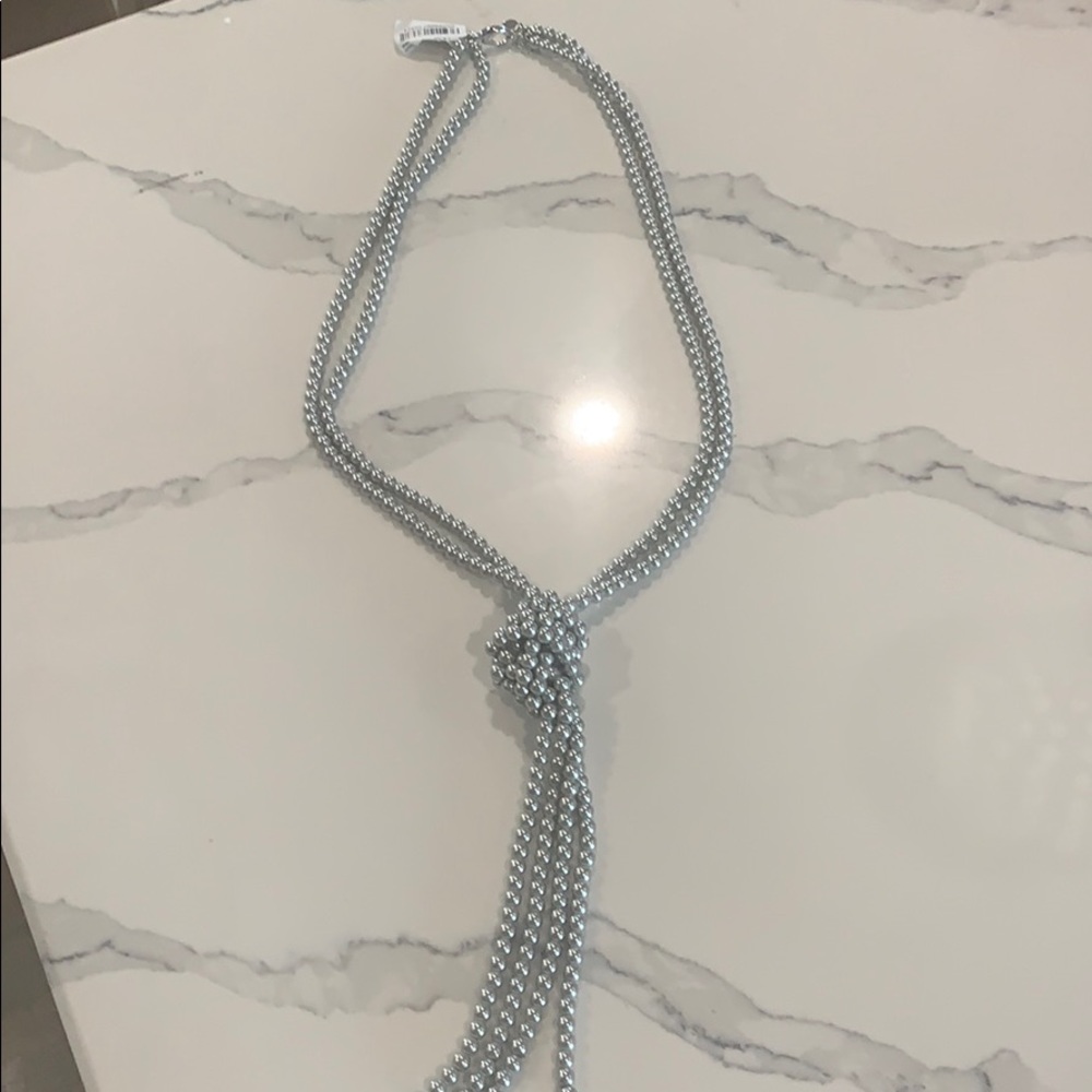 Beaded Silver knot necklace